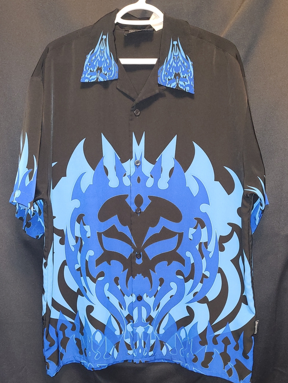 Vintage Y2k DRAGONFLY Men's Black Shirt with Blue Flame Print XL
